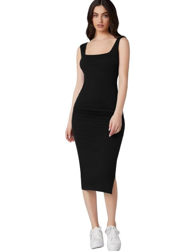 Bollyclues Women's Black One Piece Dresses |Knee-Length Dress | Bodycon Western Dress for Women| Midi Short Dress