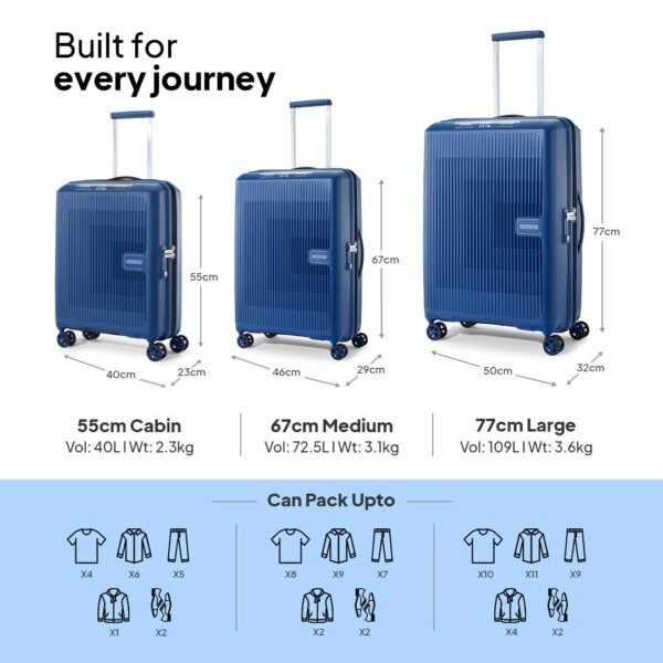 American Tourister Aerostep 8 Wheel 67 Cm Checkin Trolley Bag Hard Case Polypropylene 360 Degree Wheeling System Luggage, Trolley Bag for Travel, Suitcase for Travel, Red dot Award Winner,Navy Blue