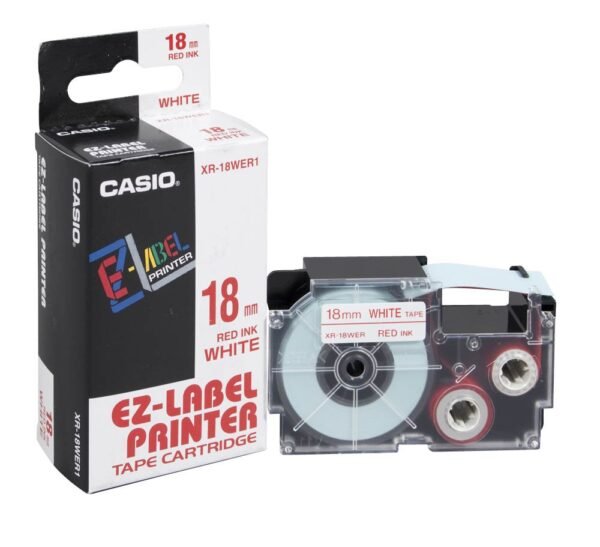 Casio XR-18WER1-W-DJ Label Printer Tape (Red and White)