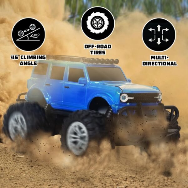 Wembley Remote Control Car Offroad Monster Truck High Speed Rc Car for Kids with 2 Speeds and 4 Headlight Modes | Lithium Battery | C-Type Charging | Made in India - Blue