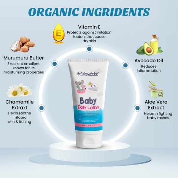 Comfy Cheeks | Organic Baby Care Combo of Baby Daily Lotion | Baby Massage Oil | Tear Free Baby Body Wash And Shampoo | Perfect For Baby| Age 0 to 10 yrs | Combo of 3 Products