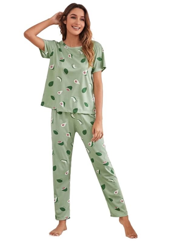 SMOWKLY Printed Round Neck Short Sleeve Nightsuit Set | Pajama Set | Casual Night Dress for Women