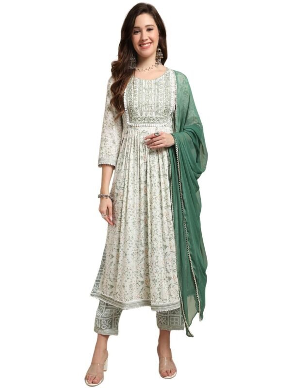 Amayra Women's Rayon Nayra Cut Embroidered Kurta Pant With Dupatta Set