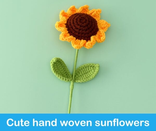 NUDFSY 2PCS Crochet Flowers, Knitted Fake Sunflower Artificial Flowers Crochet Artificial Daisy with Sunflower Artificial Flowers Sun Flower Bouquet for Table Centerpieces Gift