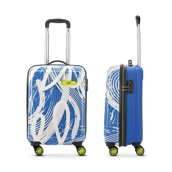 Skybags Stroke Cabin Abs Hardshell Luggage (55 Cm) | Printed Luggage 4 Wheel Inline Trolley Bag with 8 Wheels and in-Built Combination Lock | Unisex, Blue and White, Small