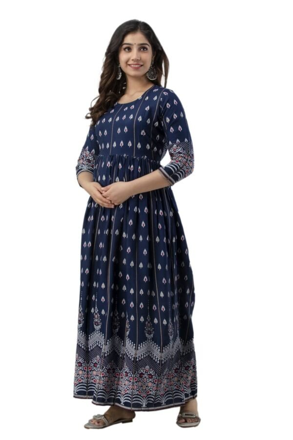 Devek Women's Rayon Anarkali Maternity Dress Pregnancy Dress Easy Brest Feeding Dress with Both Side 9 inch Zipper