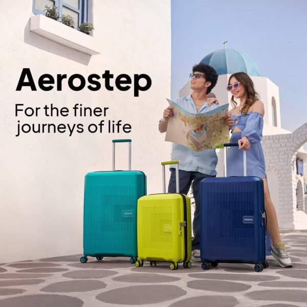 American Tourister Aerostep 8 Wheel 67 Cm Checkin Trolley Bag Hard Case Polypropylene 360 Degree Wheeling System Luggage, Trolley Bag for Travel, Suitcase for Travel, Red dot Award Winner,Navy Blue