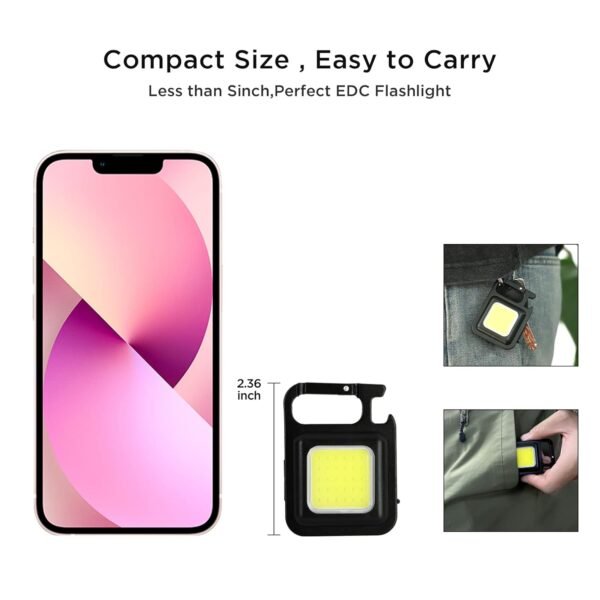 DOTCOM Led Mini Cob Keychain and Magentic Flashlight Portable USB Rechargeable Light 3 Light Modes with Folding Bracket,for Walking Camping?Square?,Black
