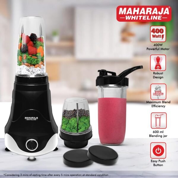 Maharaja Whiteline Xpress Blend Mixer Grinder With 3 Jars 400 Watt- Mx-280 (Black & White)