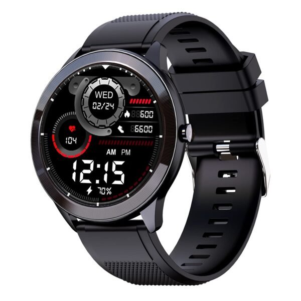 Maxima Max Pro X4 Smartwatch with SpO2, Up to 15 Day Battery life,1.3” Round Full-touch Display with Ultra Bright Screen of 380 Nits, 10+ Sports Mode, Continuous Heart Rate Monitoring(Black Silicone)