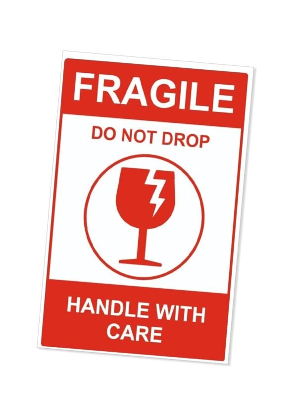 True-Ally Large Fragile Stickers - 100 x 150mm (4x6 inch) Strong Adhesive Red Labels Handle with Care Sticker Warning for Shipping Packing of Goods and Moving (1 Roll - 100 Sticker)