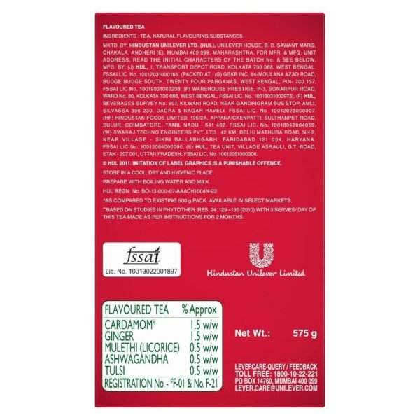 Brooke Bond Red Label Natural Care Tea, With 5 Ayurvedic Ingredients, 500/575 Grams, Black Tea, (Weight May Vary)