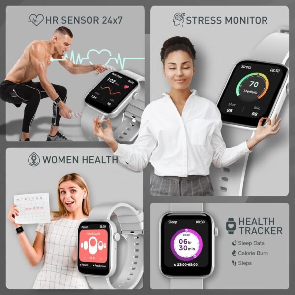 Gionee GSW12 Smartwatch Bluetooth Calling with 1.8 IPS 2.5D Curved Display, IP68 Water Resistant, SpO2 & Stress Monitor, Heart Rate Monitor & 200+ Watch Faces, Longer Battery (Sterling Silver)
