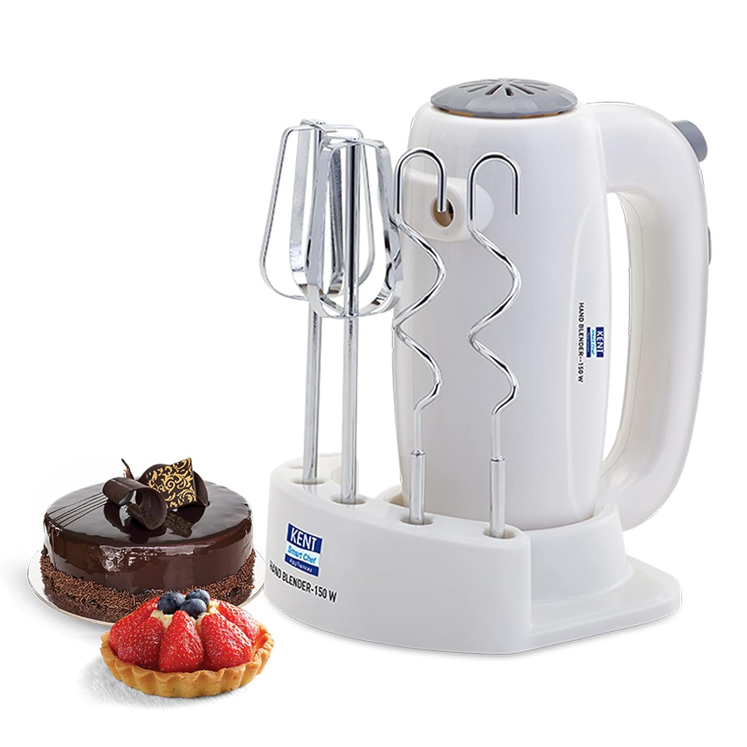 KENT 150W 16050, 5 Speed Control, Copper Motor, Multiple Beaters, Overheating Protection, Food Grade Plastic Body Hand Blender (White)