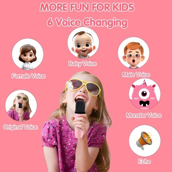 Mini Karaoke Machine, Portable Bluetooth Speaker with 2 Wireless Microphone, Toys for 3-12 Years Old Boys Gifts, Kids Karaoke Microphone Machine Toy for Party/Meeting/Adults/Kids (Pink)