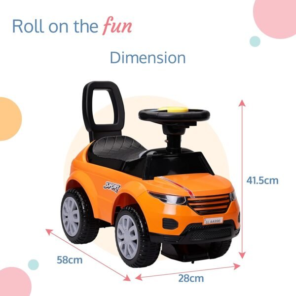 LuvLap Starlight Ride on & Car for Kids with Music & Horn Steering, Push Car for Baby with Backrest, Safety Guard, Under Seat Storage & Big Wheels, Ride on for Kids 1 to 3 Years Upto 25 Kgs (Orange)