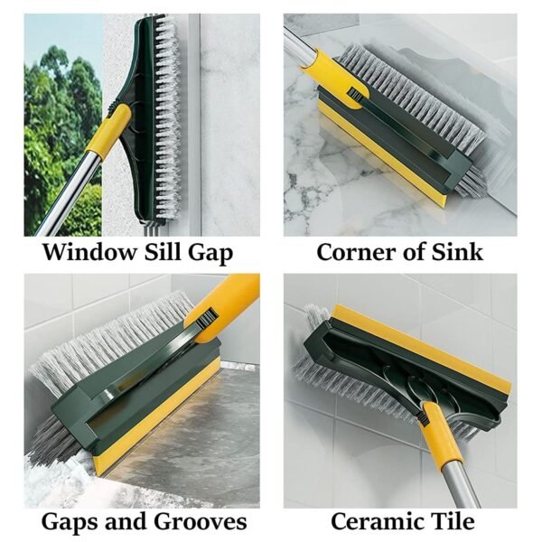 Bathroom Cleaning Brush with Wiper 3 in 1 Tiles Cleaning Brush Floor Scrub Bathroom Brush with Long Handle 120° Rotate Bathroom Floor Cleaning Brush Home Kitchen Bathroom Cleaning Accessories (B)