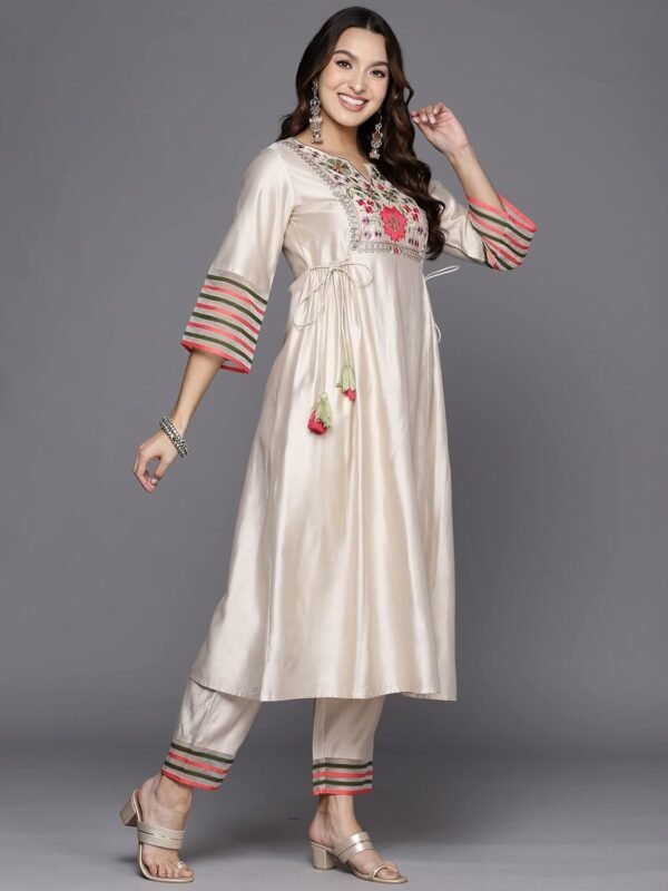 INDO ERA Women's Embroidered Viscose A-Line Kurta Pant Set