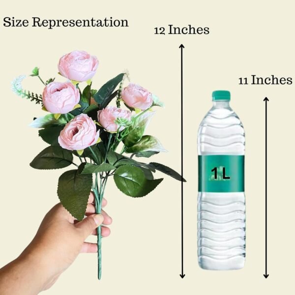 Akaar Decor Artificial Multiflora Flower Peony Roses Fake Sticks Bunch Decorative Items for Home, Room Decoration (1 Bunch) (Without Vase) (Light Pink_Peony)