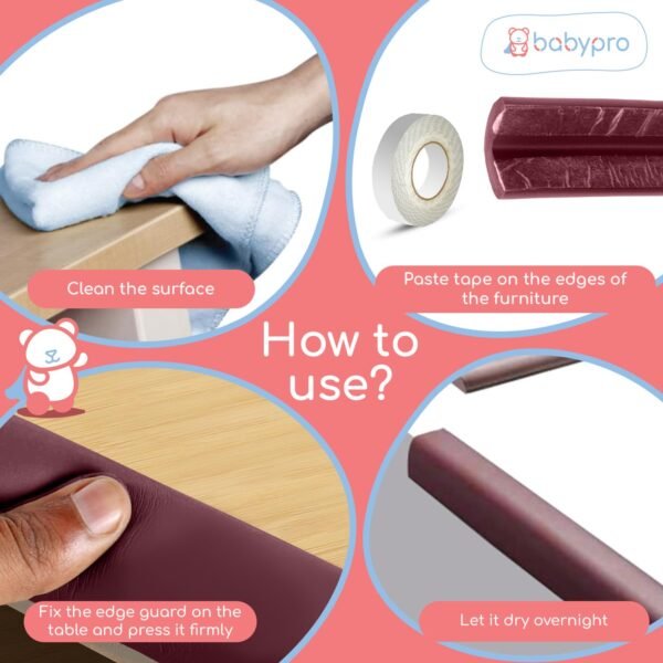 BabyPro BabyProofing Edge Guard (12mm, Pack of 1) with Strong Adhesive Tape by Certified Professional Childproofer, 2 Meter Long for Furniture Corner, Bed, Table Corners, for Child Safety (Brown)