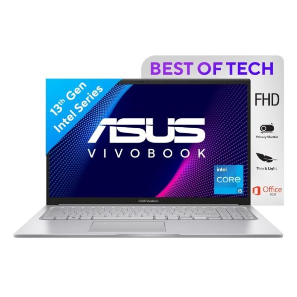 ASUS Vivobook 15 (2023), Intel Core i5-1335U 13th Gen, 15.6" (39.62 cms) FHD, Thin and Light Laptop (8GB RAM /512GB SSD/Intel Iris Xᵉ/Windows 11/Office 2021/Fingerprint/Silver/1.7 kg), X1504VA-NJ524WS