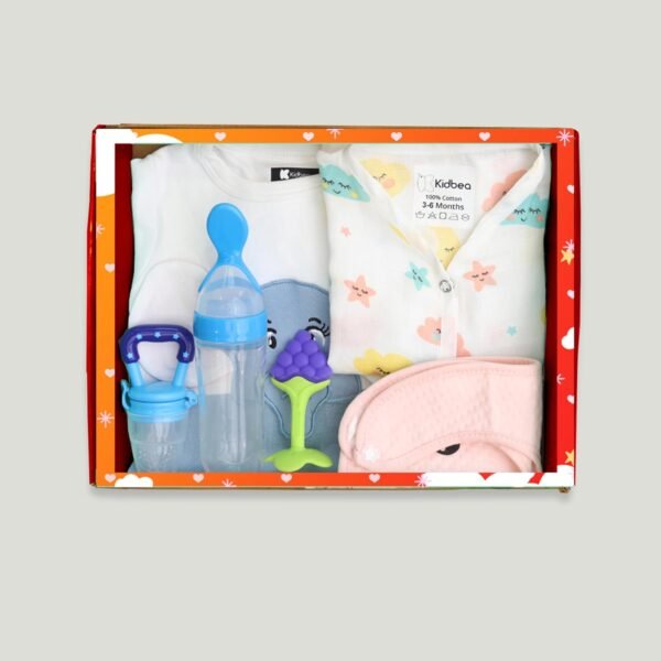 Kidbea Premium Baby Care Festive Gift Set Romper, Bib, Teether & Feeders Pack of 6 (Assorted)