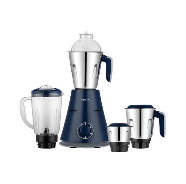 Bajaj Ninja Series Trinity Mixer Grinder 750 Watts 4 Jar|Duracut Blades|Powerful 750W Titan Motor|Floating Base Design|3 Stainless Steel Mixer Jars & 1 Juicer Jar|5-Yr Warranty|Royal Blue