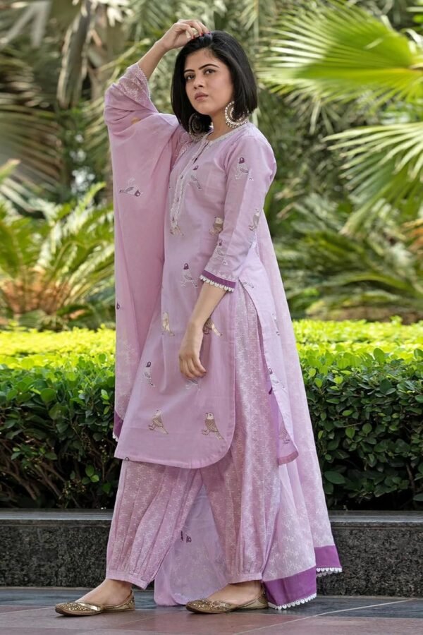 GoSriKi Women's Rayon Blend Hand Block Printed Straight Kurta with Pant & Dupatta