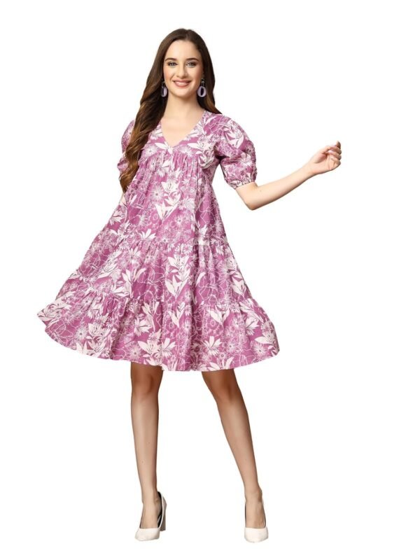 Stylum Women's Tropical Printed Cotton Flared Dress (DRSPURPLEFANTA_Purple)