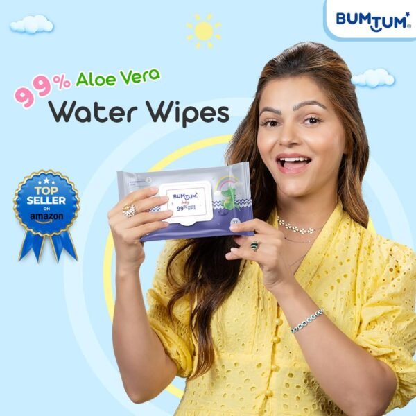 Bumtum Baby Gentle 99% Pure Water Soft Moisturizing Wet Wipes With Lid | Aloe Vera & Chamomile Extracts | Paraben & Sulfate Free (72 Pcs. Pack of 9)