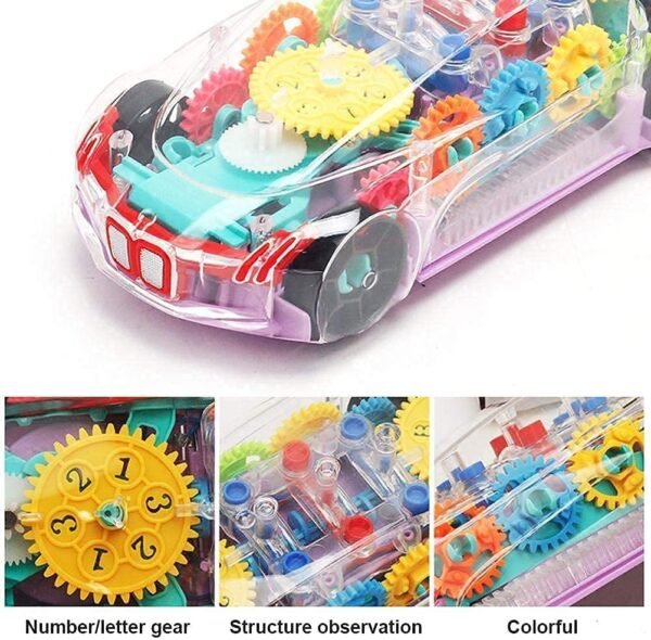 Umadiya® Branded 3D Transparent Mechanical Car Toy for Kids with Gear Technology 3D Light Musical Sound & 360 Degree Rotation (Gear Car)