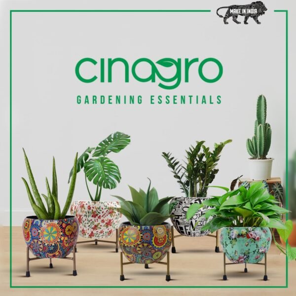 CINAGRO Metal Flower Vase Planter Pot with Iron Stand, Pots for Plants, Plant Pots for Home Decoration, Succulent Pot, Indoor Planter Garden Decor (Size: 6X6 inch) Style: Mandala Fusion Spectrum