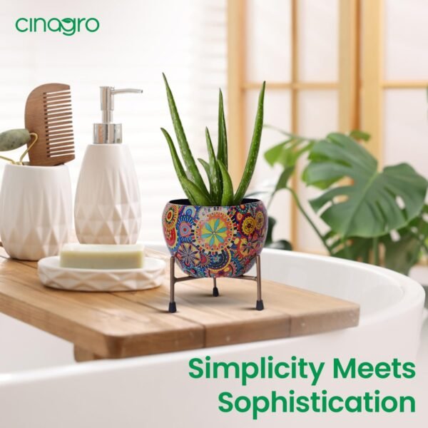 CINAGRO Metal Flower Vase Planter Pot with Iron Stand, Pots for Plants, Plant Pots for Home Decoration, Succulent Pot, Indoor Planter Garden Decor (Size: 6X6 inch) Style: Mandala Fusion Spectrum