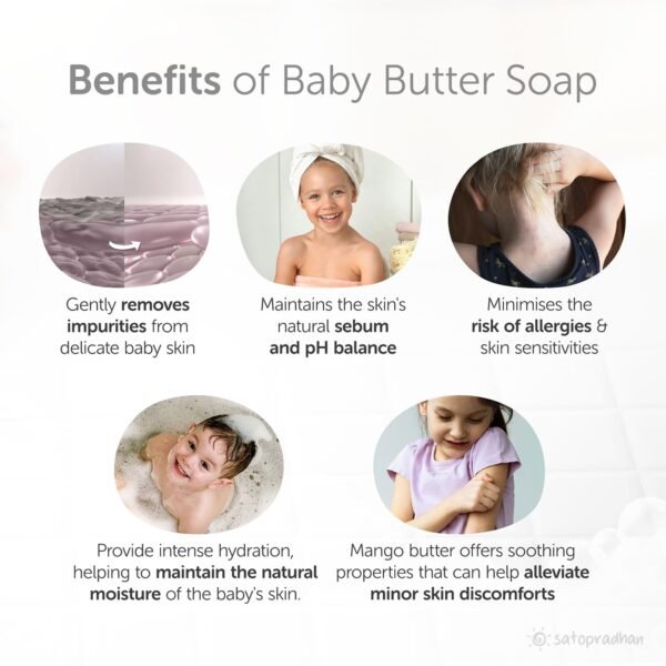 Satopradhan Moisturising Baby Soap for Sensitive Skin 100g, Handmade with Shea Butter & Kashmiri Lavender Oil, Cold Processed Organic Baby Soap Bar, Infant Soap, Lavender Soap