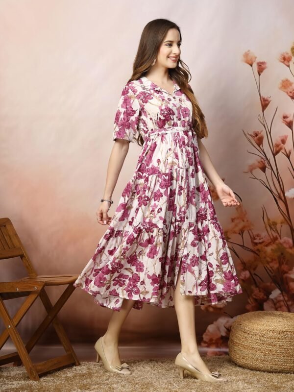Stylum Women's Floral Printed Cotton Flared Maxi Dress (Drspinkkinnu_Baby Pink)