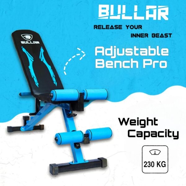 BULLAR, gym bench, bench for home gym, perfect gym bench for home workout, idol for bench press, and squat rack (Adjustable bench (blue))