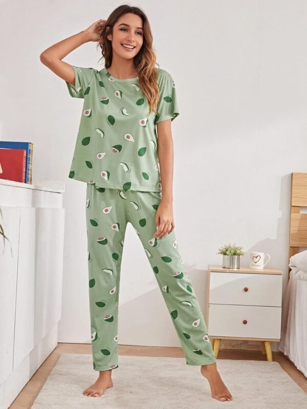 SMOWKLY Printed Round Neck Short Sleeve Nightsuit Set | Pajama Set | Casual Night Dress for Women