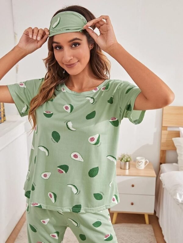 SMOWKLY Printed Round Neck Short Sleeve Nightsuit Set | Pajama Set | Casual Night Dress for Women
