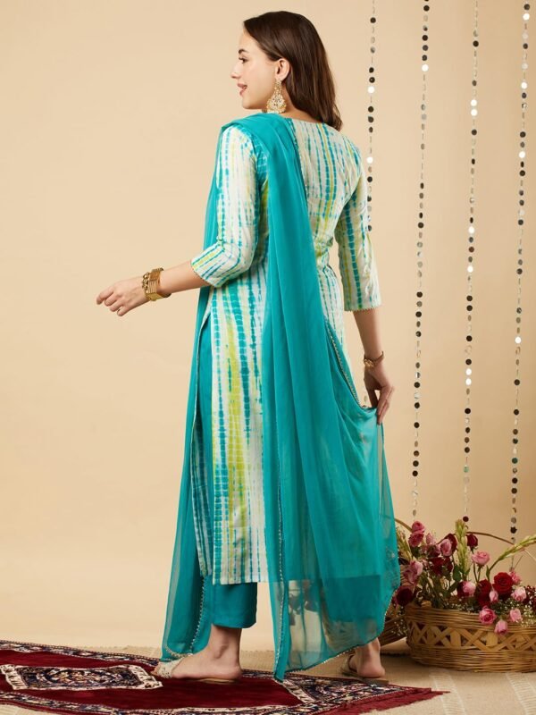 GoSriKi Women's Rayon Blend Straight Printed Kurta with Pant & Dupatta