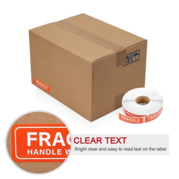 True-Ally 1 Roll Fragile Stickers - 3"x 1" Strong Adhesive Red Fragile Labels Handle with Care Warning Stickers for Shipping Packing of Goods and Moving (1 Roll - 1000 Sticker)