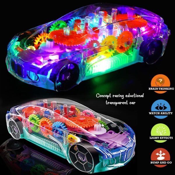 Umadiya® Branded 3D Transparent Mechanical Car Toy for Kids with Gear Technology 3D Light Musical Sound & 360 Degree Rotation (Gear Car)
