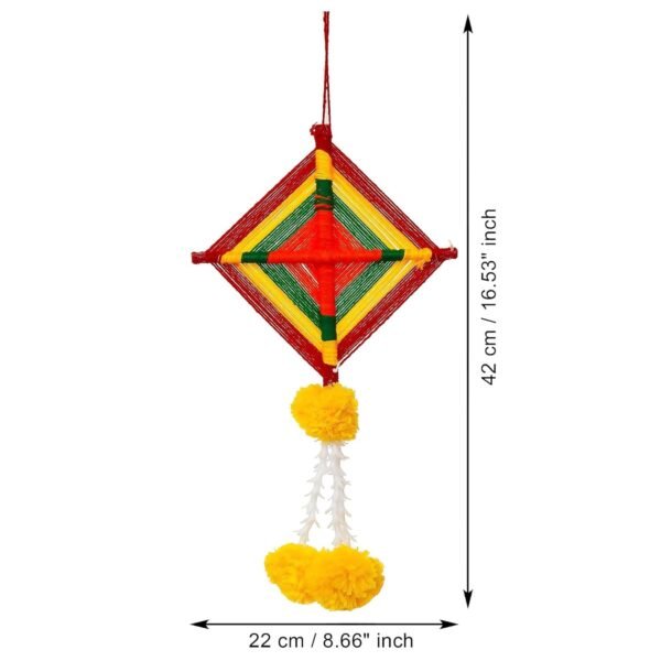 eCraftIndia Handmade Artificial Marigold Flowers with Colorful Woolen Kite Hangings (Pack of 4) - Artificial Flowers Hanging for Home Decor - Wedding, Ganpati, Navratri, Diwali Decoration Items