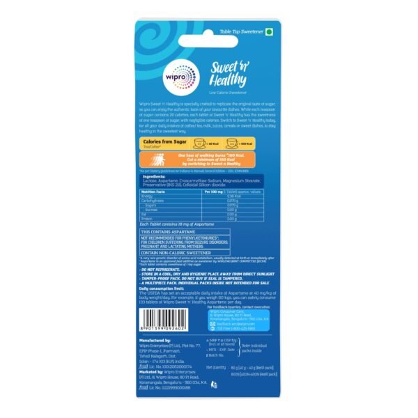 Sweet n Healthy Low-Calorie Aspartame-Based Sweetener| 100% Safe & Guilt-Free Sugar Substitute| Diabetic-Friendly Artificial Sugar For Daily Beverages & Sweet Dishes| No Added Flavors| 800 Tablets