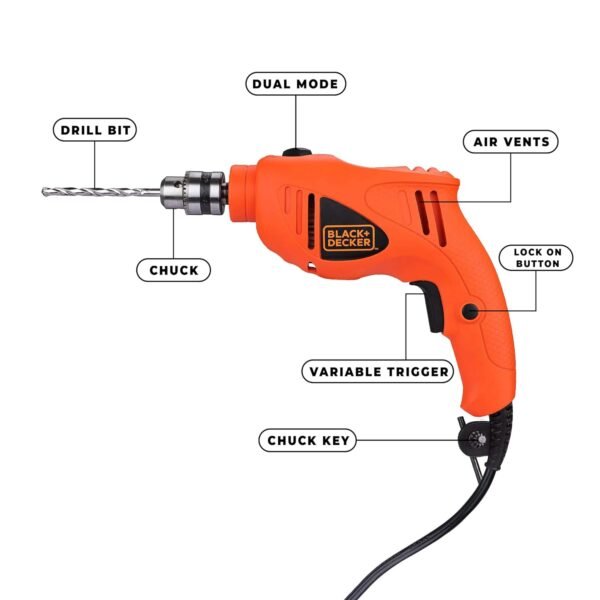 BLACK+DECKER HD400K50 550W 10mm Corded Non-Reversible Impact Drill Machine Kit for Home & DIY Use (50 Accessories Kitbox) for drilling Wood, Metal & Concrete, 1 Year Warranty, ORANGE & BLACK