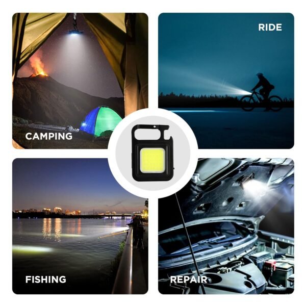 DOTCOM Led Mini Cob Keychain and Magentic Flashlight Portable USB Rechargeable Light 3 Light Modes with Folding Bracket,for Walking Camping?Square?,Black