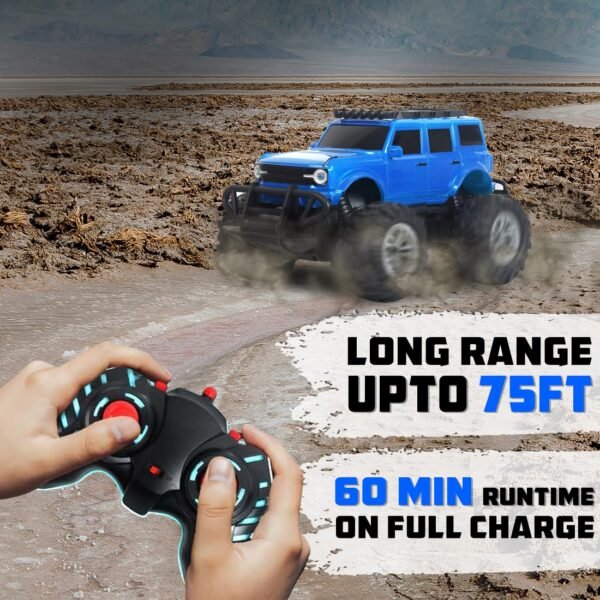 Wembley Remote Control Car Offroad Monster Truck High Speed Rc Car for Kids with 2 Speeds and 4 Headlight Modes | Lithium Battery | C-Type Charging | Made in India - Blue