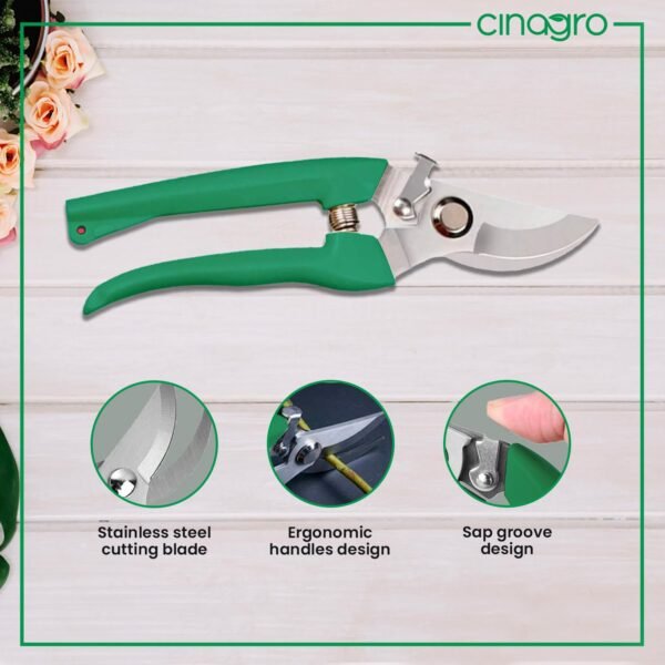 Cinagro Hand Pruner Cutter - 1 Pc, Heavy Duty Gardening Tools Grass Cutter, Plant Cutter for Home Garden, Wood Branch Trimmer, Garden Tools Grass Cutting Accessories (Steel Blades, Green)