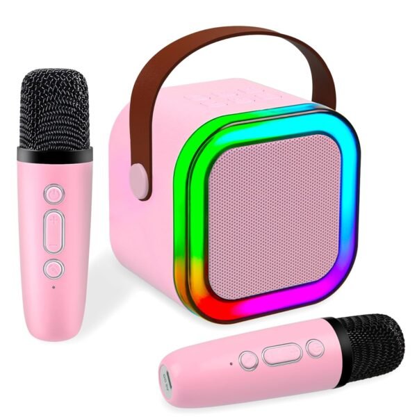 Mini Karaoke Machine, Portable Bluetooth Speaker with 2 Wireless Microphone, Toys for 3-12 Years Old Boys Gifts, Kids Karaoke Microphone Machine Toy for Party/Meeting/Adults/Kids (Pink)