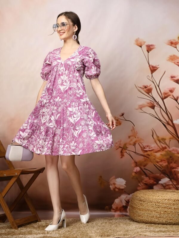 Stylum Women's Tropical Printed Cotton Flared Dress (DRSPURPLEFANTA_Purple)