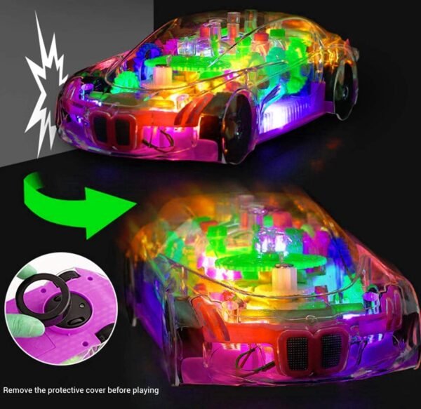 Umadiya® Branded 3D Transparent Mechanical Car Toy for Kids with Gear Technology 3D Light Musical Sound & 360 Degree Rotation (Gear Car)